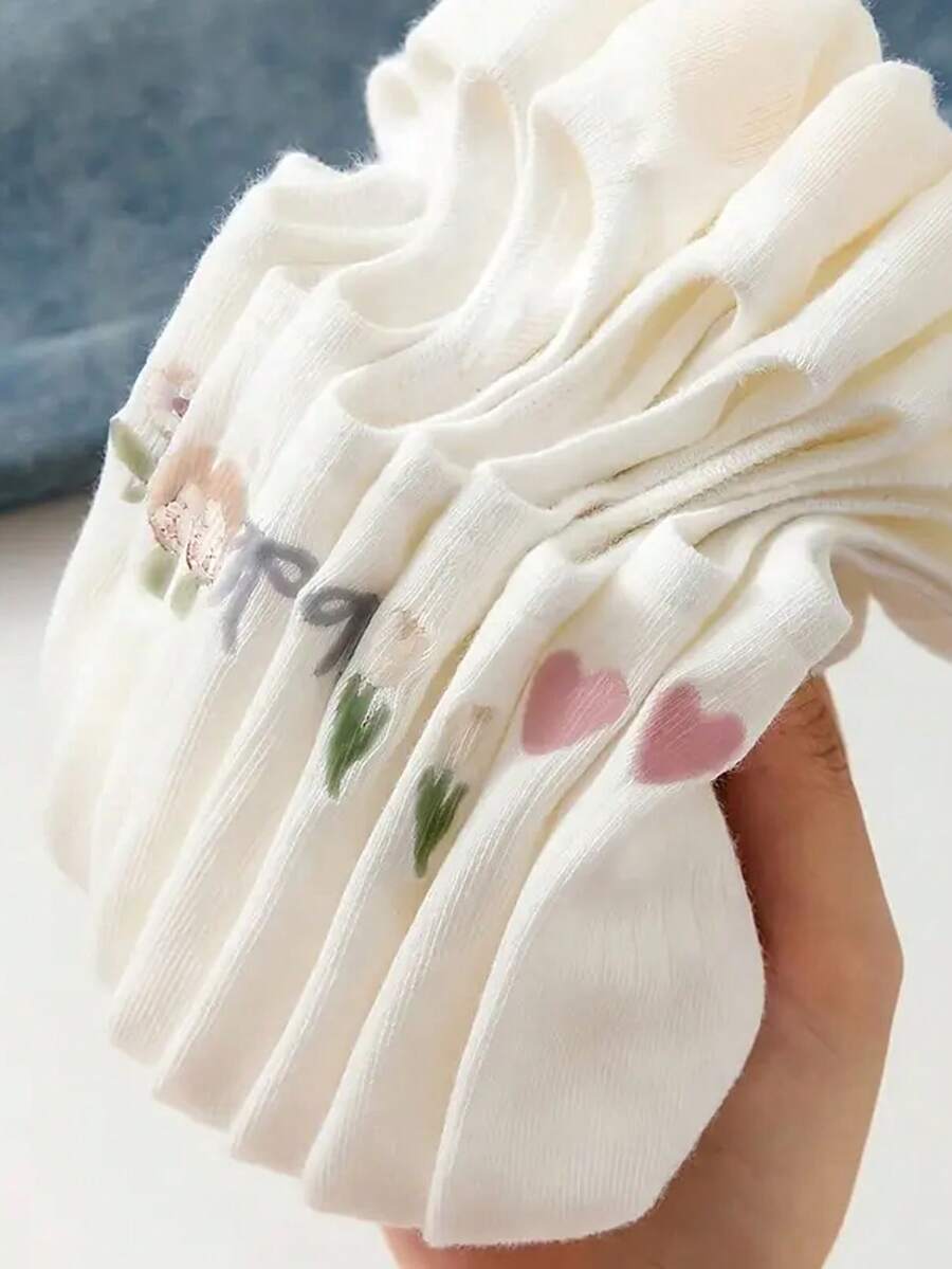 5 双女士奶白色可爱隐形袜，薄款百搭透气防滑船袜 - 彩色 - 查看 1