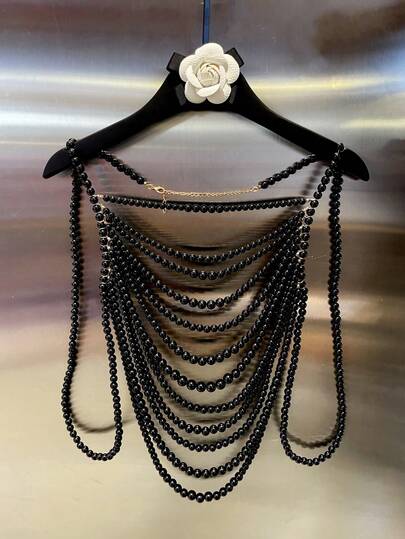DEKUNER 1pc Gothic Style Multi-Layer Beaded Body Chain Spaghetti Strap Top, Unique Exaggerated Necklace Accessory For Festivals And Parties