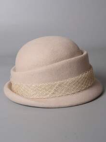 1 peça novo chapéu francês elegante versátil outono/inverno redondo de lã feltro, aba virada para cima decoração de laço chapéu de balde de aba pequena inverno quente