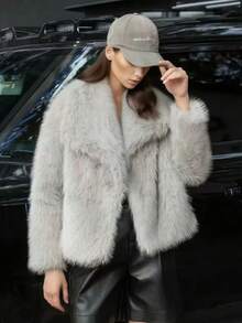 Neuer Herbst/Winter Dicker Kunstpelz Kragen Kunstpelz gefüttert Mittellanger modischer Pelzeffekt Kurzer Mantel