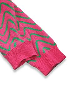 Pull-over femme à col rond, motif vague et clash fluorescent en laine tricotée, col montant