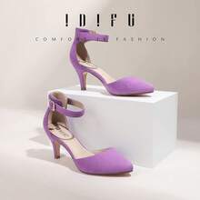 Women's IN3 D'Orsay Pumps Low Kitten Heels For Women Dress Shoes Pointed Closed Toe Wedding Bride Ankle Strap Dressy Silver Black Nude White Gold Heels For Women-2025 - Lilac Suede - 查看 9