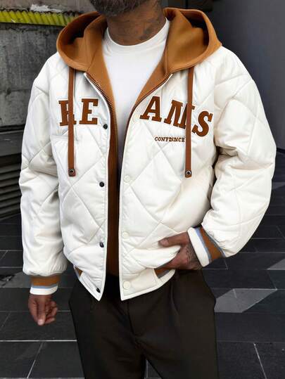 1 pieza Chaqueta con capucha a cuadros 2 en 1 para hombres, adecuada para el uso diario y casual, estilo streetwear, ropa de abrigo de otoño/invierno