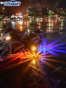 GLANBERT 2件装12V七彩装饰照明LED灯氛围灯车底灯摩托车装饰配件通用型防尾随汽车底盘灯电动车摩托车防雾灯18种模式切换防止追尾