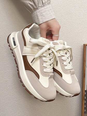 New Round Toe Lace-Up Color Block Multi-Functional Fashion Versatile City Outdoor Casual Sports Shoes For Women