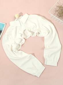 1 chiếc áo choàng cổ giả màu trắng đơn giản cài nút xếp ly tay dài không co giãn cho nữ, phù hợp với trang phục nghỉ dưỡng mùa thu/đông và trang phục mặc hàng ngày ngày lễ tình nhân - trắng - Xem 7