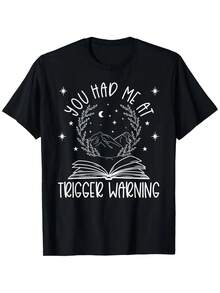 Dark Romance Trigger Warning Graphic T-Shirt – Women's Spicy Book Merch, Men's Fashionable Short-Sleeve, Comfortable 100% Cotton, S-XXXL, Black With White Design, Perfect For Summer - 黑色 - 查看 1