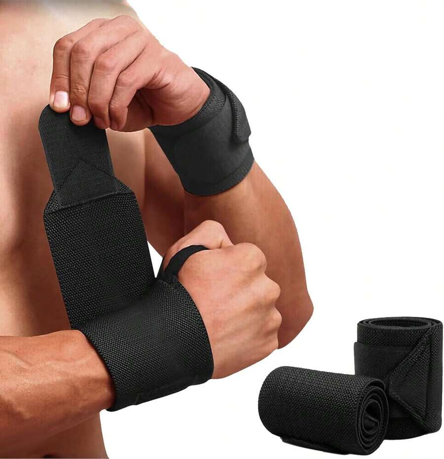 KIDS CHOICE Muñequeras Gym, 1 Par Correas de Muñeca con Sujetador de Pulgar, Muñequera Elástica para Levantamiento de Pesa, Soporte para Proteger Muñeca, Muñequeras Resistencia para Gimnasio(Rosa) - Negro - Ver 1
