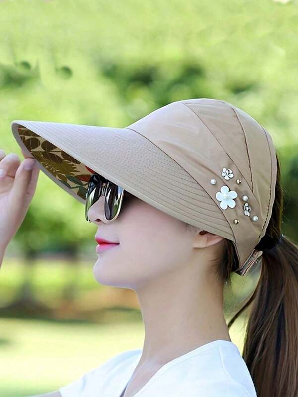 1pc Women's Summer Hat, Korean Style New Random Pattern Outdoor Sunshade Hat, Foldable Sun Protection Hat
