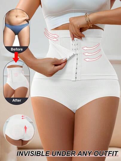 Woman High Waist Shaping Tummy Control Panties With Buckle Closure Shaper Slimming Sheath Flat Belly Hip Butt Lifter Body Waist Cincher Thighs Control Underwear