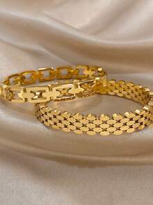 Bộ trang sức vòng tay bằng thép không gỉ mạ vàng 18K sang trọng, thanh lịch, tối giản dành cho nữ, thích hợp làm quà tặng hàng ngày, dự tiệc, Ngày của Mẹ, Ngày Valentine, kỳ nghỉ, lễ hội âm nhạc. - Nhiều màu - Xem 7