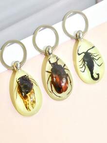 Glow-In-The-Dark Encapsulated Real Cicada, Crab, Spider, Scorpion Keychain. Symbolic Backpack Pendant, Water Drop Shaped Real Insect Specimen Desk Toy, Car Decor, Office Decoration, Wall Art, Versatile Keychain, Unique Artistic Gift - Multicolor - View 2