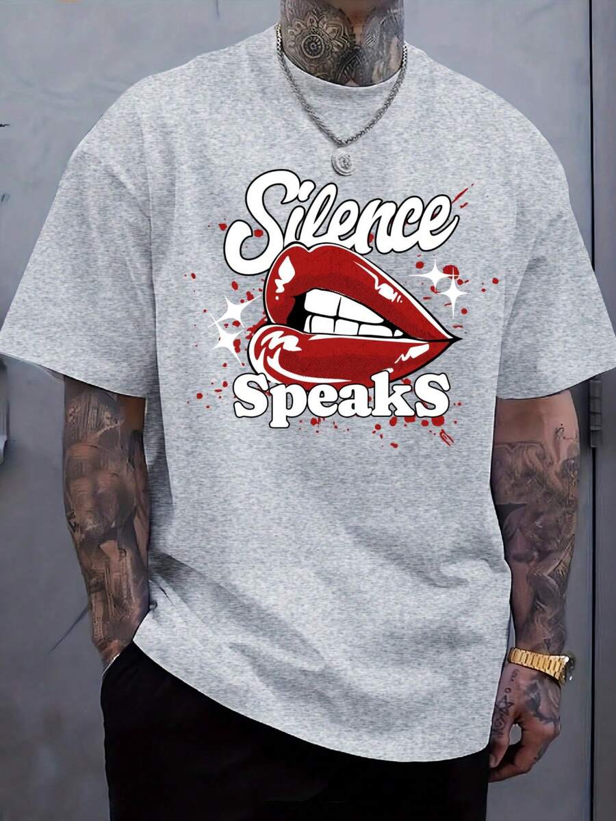 Camiseta Masculina Adulto Infantil Plus Size Casual Street Wear Algodão Premium Moda Silence Speaks Boca Batom Silencio