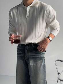 Men's Fashion Solid Color Ribbed Polo Collar Sweater