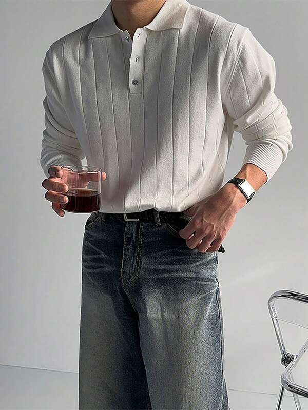 بلوزة بياقة بولو ذات رقعة ملونة موحدة موضة للرجال