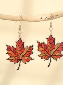 1pair Casual Maple Leaf Acrylic Drop Earrings For Women Girl Autumn And Winter Jewelry Accessories