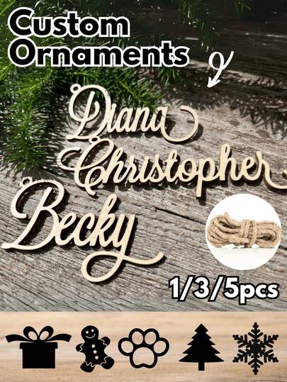 1 pièce/3 pièces/5 pièces Décoration de Noël personnalisée en acrylique/bois - Décoration suspendue avec nom personnalisé et designs festifs, décoration d'arbre de Noël, décoration de Noël en bois, noms découpés au laser, boule de Noël, étiquettes cadeaux, votre logo, panneau de nom de décor de maison, décoration de Noël gravée