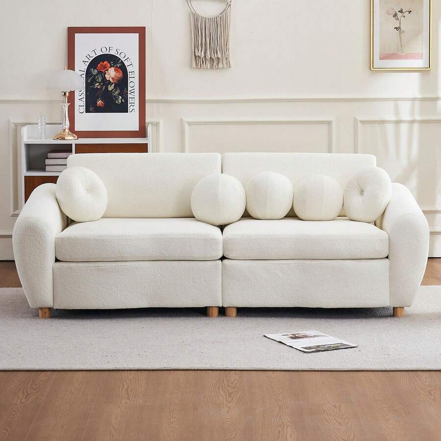 Rhomtree Modern Sofa For Living Room, 84" Green Chenille Sofa Couch, Sectional Love Seat Couch, Upholstered Sofa For Apatment Bedroom Home Office - trắng - Xem 1