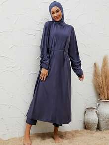 VFJ 3 件套穆斯林全覆盖泳衣套装，适度潜水冲浪泳衣，含头巾、长袖泳衣和泳帽 - 藏蓝色 - 查看 6