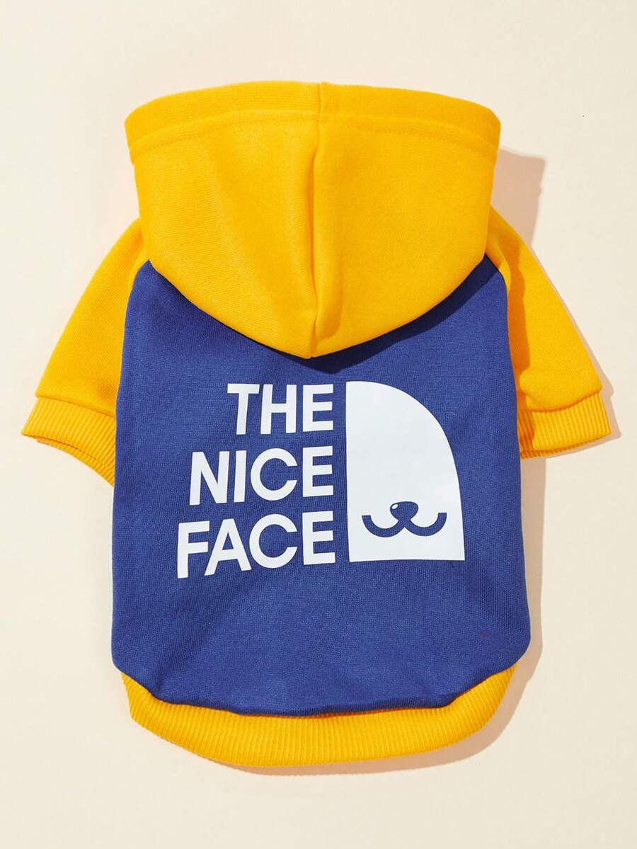 LUCKIE LABO 1件裝配色 NICE FACE 英文標語圖案印花貓狗聚酯纖維連帽衛衣 防跳蚤 減少掉毛 保暖寵物連帽衫 適合貓狗室內外穿著 - 黃色 - 查看 1
