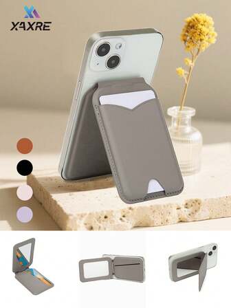 XAXRE 1 Pc Magnetic Wallet With Mirror For IOS 12-15 Series 2-Card Holder & Adjustable Leather Stand N52 Magnets For MagSafe Phones Selfie/Video Call Essential