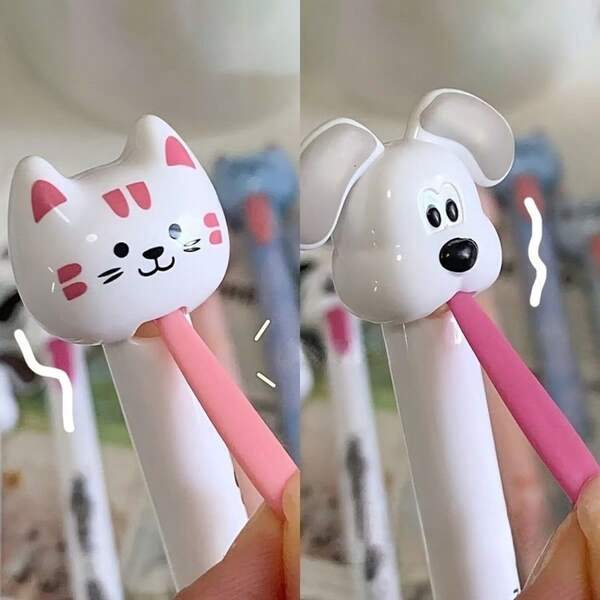 2 Stück süße Hund & Katze Kugelschreiber mit Zungen-Design, 0,5mm schnell-trocknende schwarze Tinte - Spaßige und stilvolle Schreibstifte für Tagebuch, Notizen, Büro, Schule und Zuhause