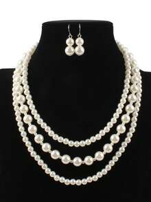 1 套珍珠项链和耳环 - 白色 - 查看 9