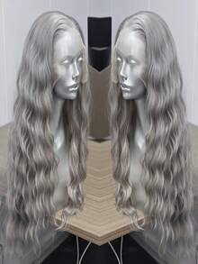 websterwigs Tóc giả dài 13x4 gợn sóng màu đen, vàng bạch kim, xám tro, phía trước ren, tóc giả tổng hợp phía trước ren, đường chân tóc được nhổ sẵn, tóc sợi chịu nhiệt, tóc giả thẳng mượt, dành cho nữ, hóa trang, tiệc tùng, sử dụng hàng ngày - Nhiều màu - Xem 4