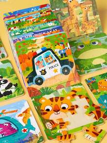 木制拼图幼儿玩具男孩女孩礼物，动物拼图蒙特梭利玩具，学习教育圣诞生日礼物，拼图，蒙特梭利玩具，圣诞节，儿童玩具，Rompecabezas，儿童木制玩具，儿童圣诞礼物，蒙特梭利玩具>木制，幼儿学习玩具