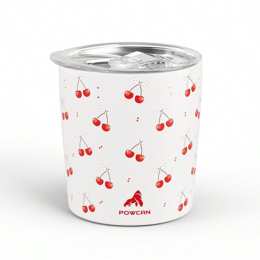 Travel Milk Coffee Mug 8oz - Spillproof Insulated Mug With Lid With Unique Pattern Design, Double Wall Stainless Steel For Hot And Cold Drinks, Suitable For Home/Office/Travel - White Cherry - View 1
