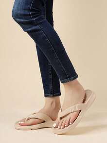 Women's Plus Size Thong Sandals, Solid Color Simple Beach Slippers, Unisex