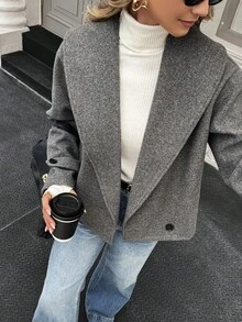 Women's Short Casual Lapel Button Wool Blend Jacket