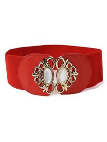 女士猫眼石弹性腰带，百搭宽金属花腰带 - 彩色 - 查看 8