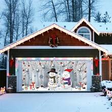 1 pièce Bannière de porte de garage de décoration de Noël - Fond d'écran de bonhomme de neige d'hiver enneigé et flocon de neige cadeau pour décoration intérieure et extérieure de la maison, du jardin, fournitures de fête