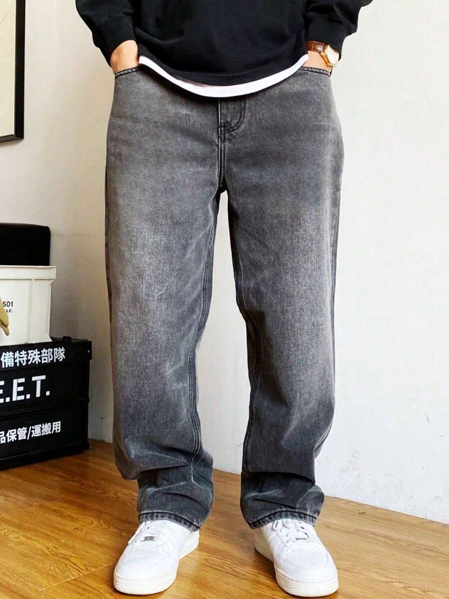 Baggy Jeans Wide Leg Straight Fit Carpenter Jeans UNISEX - 淺灰色 - 查看 1