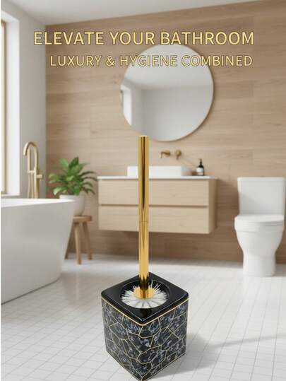 Nordic-Style, High-Value Toilet Brush Set, Bathroom Cleaning Tool Combination, Gold Handle, White Bristles, Square Ceramic Base, Floral Pattern Design, Light Luxury Style Bathroom Cleaning Supplies, Rust-Resistant And Durable Stainless Steel Handle, Non-Slip And Stable Base, Porcelain Material, Easy To Clean, Suitable For Home, Hotel And Office Spaces, Modern Minimalist And Stylish Home Decor, Creative Toilet Brush Holder, Bathroom Cleaning Brush Set, High-End Toilet Brush Combination, Colorful Gravel Texture, Enhances The Beauty Of The Space, Suitable For European, American And Japanese Decoration Styles, Toilet Brush Holder With Detachable Design, Anti-Fouling, Mildew And Antibacterial Material, Suitable For Dry And Wet Separated Bathrooms, High Value And Practicality, Essential Cleaning Tool For Home Life