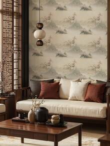 1 rolo de papel de parede estilo vintage de arte floral e paisagem verde de 1 m/3 m/5 m, adequado para reforma de casa, decoração de quarto, reforma de armário, decoração de banheiro, à prova d'água, resistente a manchas, flexível, fácil de limpar, papel de parede de vinil autoadesivo - Multicolorido - Ver 16