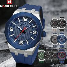 Relógio de Pulso Masculino Moda NAVIFORCE, Marca de Luxo Top de Linha, Impermeável, Original, Calendário, Pulseira de Silicone, Esporte, Militar, Quartzo, Presente Masculino 8079