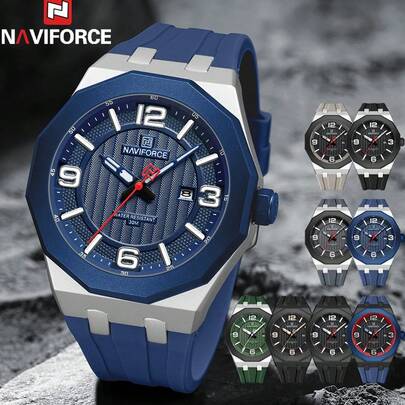 Relógio de Pulso Masculino Moda NAVIFORCE, Marca de Luxo Top de Linha, Impermeável, Original, Calendário, Pulseira de Silicone, Esporte, Militar, Quartzo, Presente Masculino 8079