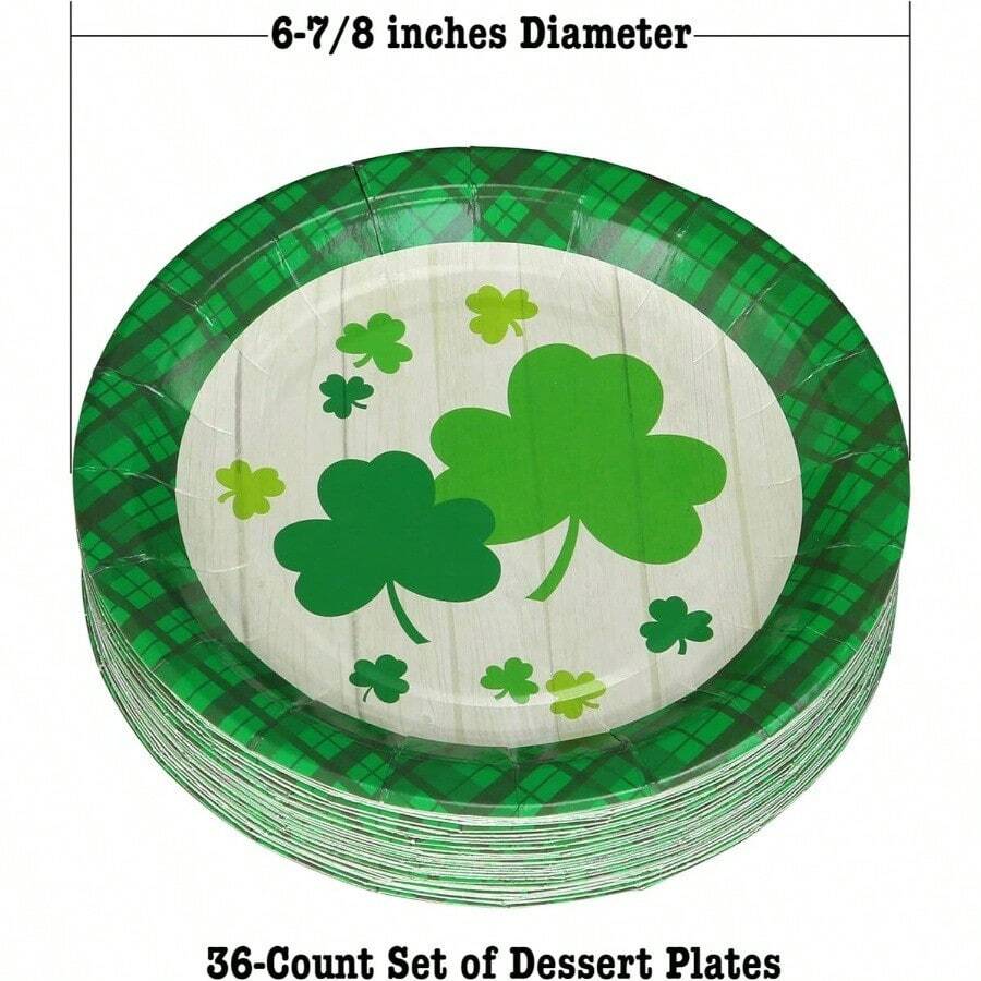 36 - Count Disposable ''s Day Paper Dessert Party Plate, Everyone's Irish Shamrock