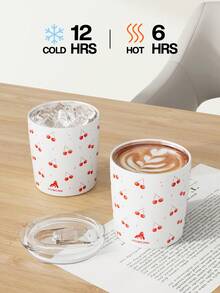 Travel Milk Coffee Mug 8oz - Spillproof Insulated Mug With Lid With Unique Pattern Design, Double Wall Stainless Steel For Hot And Cold Drinks, Suitable For Home/Office/Travel - White Cherry - View 3