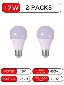 2个A19 LED灯泡，功率可选7W/9W/12W/15W，电压110-265V，亮度900流明，色温6500K冷白光，E26/E27中型灯头，不可调光 - 燈泡 - 查看 16