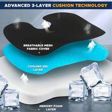 Office Chair Seat Cushion, Cooling Gel Enhanced Memory Foam Cushion For Long Sitting - Back, Sciatica, Coccyx, Tailbone Pain Relief Pillow - For Office, Gaming, Car, - Black - 黑色 - 查看 5