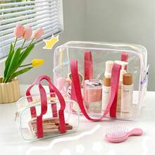 1pc Macaron Colored Makeup Bag, PVC Transparent Tote Bag, Large Capacity Waterproof Beach Bag, Colorful Building Block Game Storage Organizer Box For Children's Room