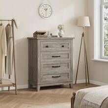 mteryoing Home 4 Dresser For Bedroom, 34.8" Tall Vertical Drawer Dresser With Large Storage, Freestanding Wooden Closet Chest For Bedroom, Living Room - 灰色 - 查看 3