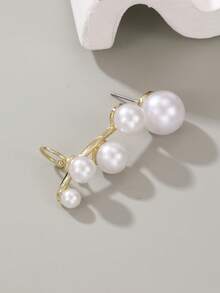 1 pieza Brazalete de aro para la oreja de perlas falsas de lujo, accesorio de moda para fiesta - Blanco - Ver 3