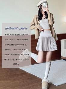 [Pleated Skirt | Spring] School-Style Wool Pleated Skirt, Uniform Skirt, Spring/Autumn Outfit, Women's Elegant High-Waisted Skirt, Sexy And Leg-Lengthening Mini Skirt, Autumn/Winter Casual Mini Skirt, Coordinates With Christmas/Winter Clothes, Heat-Generating Stockings, Perfect For Daily Work Or Dates - Apricot - View 3