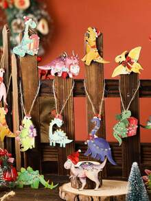 24pcs Christmas Tree Dinosaur Theme Design Unique Holiday Wooden Hanging Decorations (Hats, Scarves, Sweaters), Suitable For Holiday Trees, Home, Kitchen, And Party Decorations, Seasonal Kitchen Decorations | Classic Christmas Style | Vibrant Holiday Colors, Dinosaur Christmas Decorations