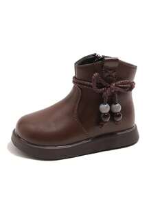女童靴，新款秋冬时尚蝴蝶结优雅百搭软皮轻便儿童踝靴，幼儿/小童/大童软底防滑皮靴 - 棕色 - 查看 7