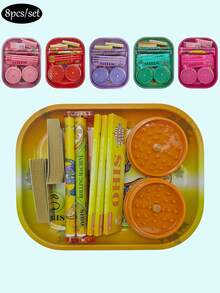 8pcs/Set - Convenient Smoking Set With Tinplate Tray, Flavors Of Cigarette Paper-Cigarette Rolling Machine-110mm Slim Rolling Papers, Spices Grinder And Smoking Accessories - A Complete Smoking Set For Valentine's Day Gift